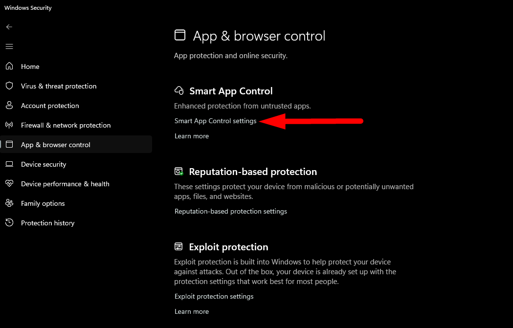Управление на приложения и браузър → Smart App Control